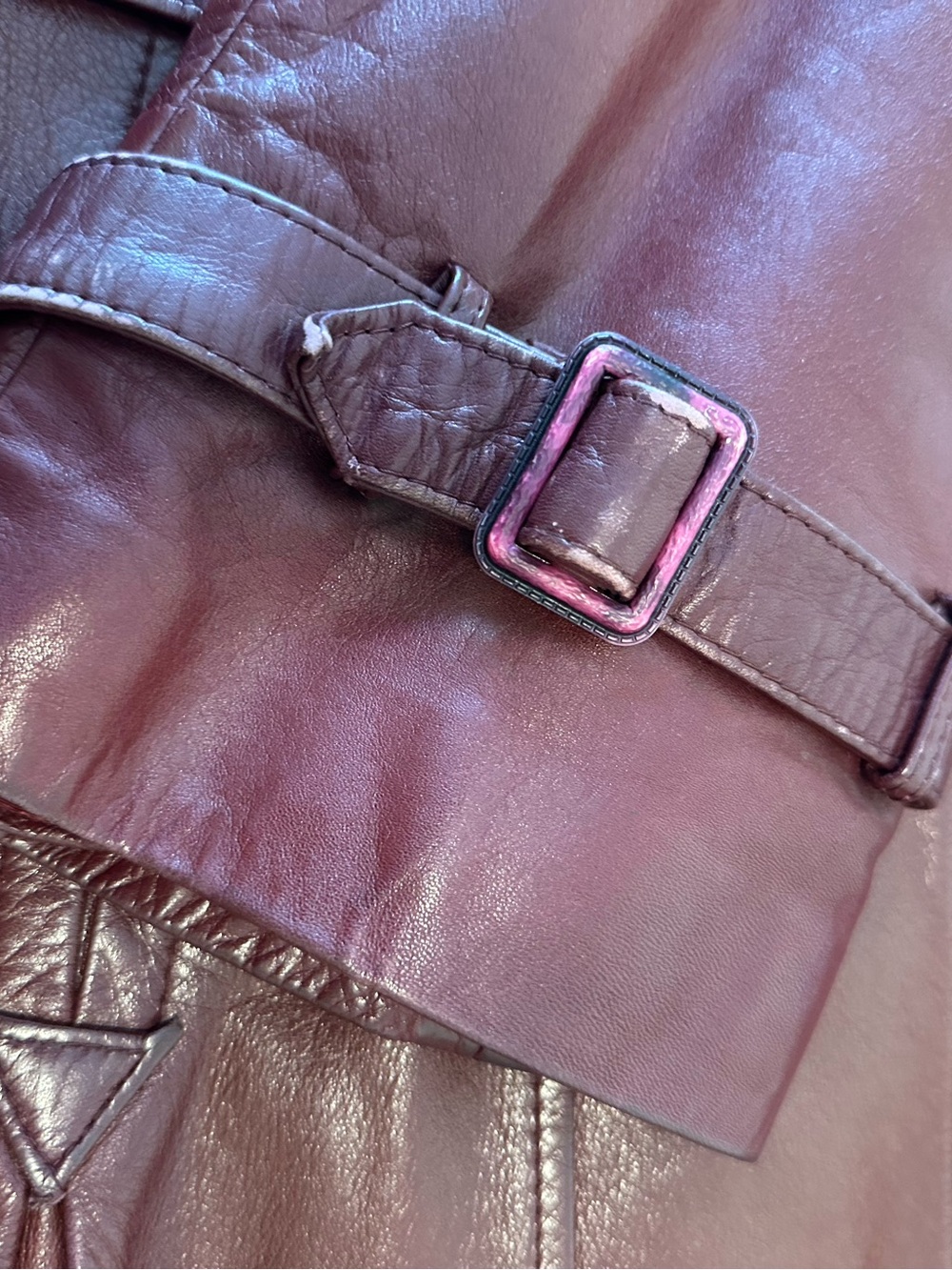Vintage Ettiene Aigner Long Burgundy Leather Trench Coat - Picture 5 of 12